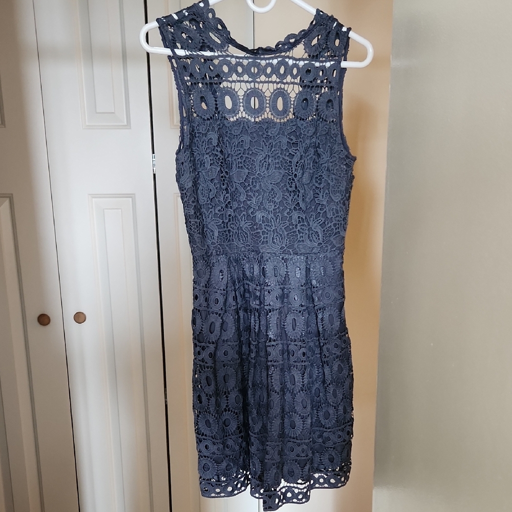 Aqua Midnight Blue Lace Mini Dress
